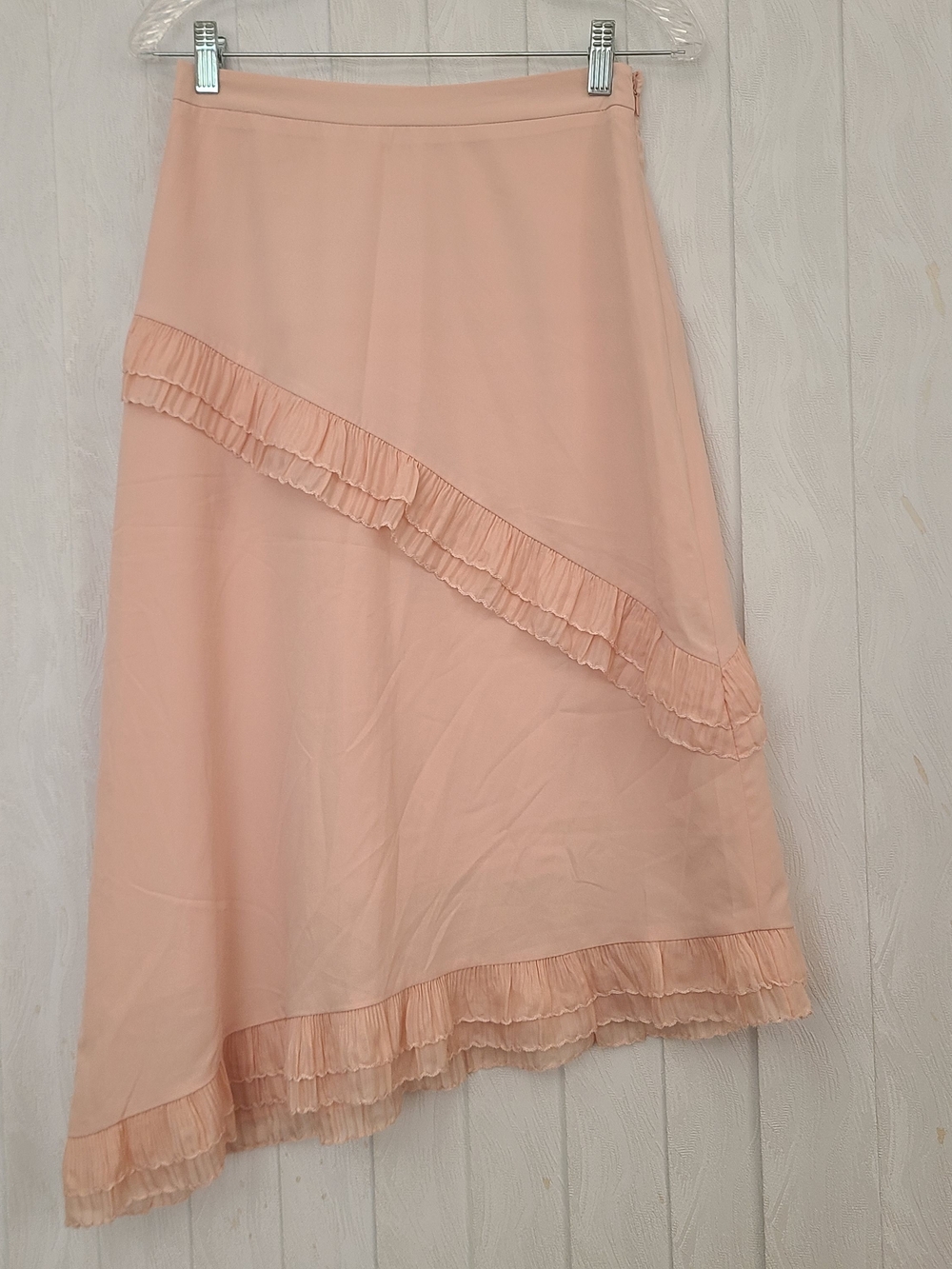 Rachel Parcell Sz S Pink Asymmetrical Hem Ruffles Casual Office Work Midi Skirt